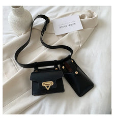 Women's Two-Piece Waist Bag Set PU Belt Phone Crossbody Bag