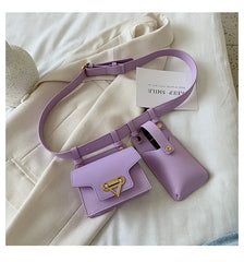 Two-Piece Waist Bag Women PU Belt Messenger Mobile Phone Bag