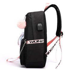 Teenager Girls Canvas Backpack School Bag Tassel Chain decoration