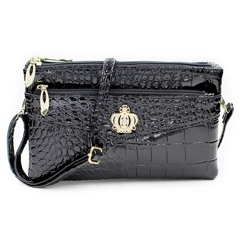 Women Crossbody Shoulder Bags Crown Messenger PU Leather Double Zipper Pouch Bag