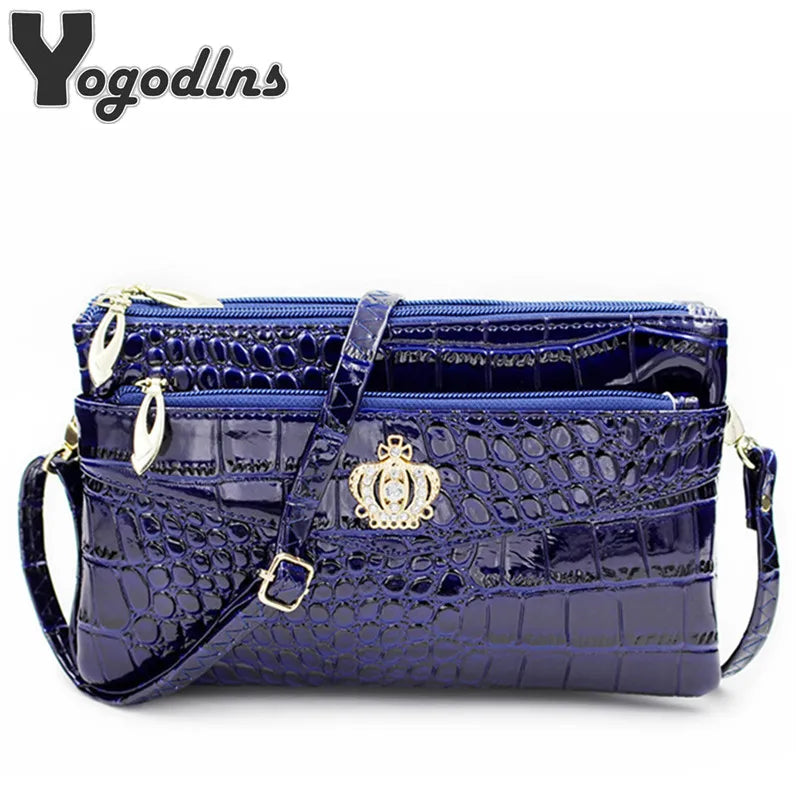 Women Crossbody Shoulder Bags Crown Messenger PU Leather Double Zipper Pouch Bag