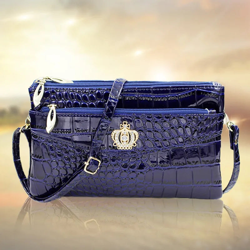 Women Crossbody Shoulder Bags Crown Messenger PU Leather Double Zipper Pouch Bag