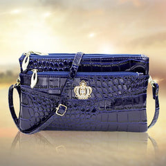 Women Crossbody Shoulder Bags Crown Messenger PU Leather Double Zipper Pouch Bag
