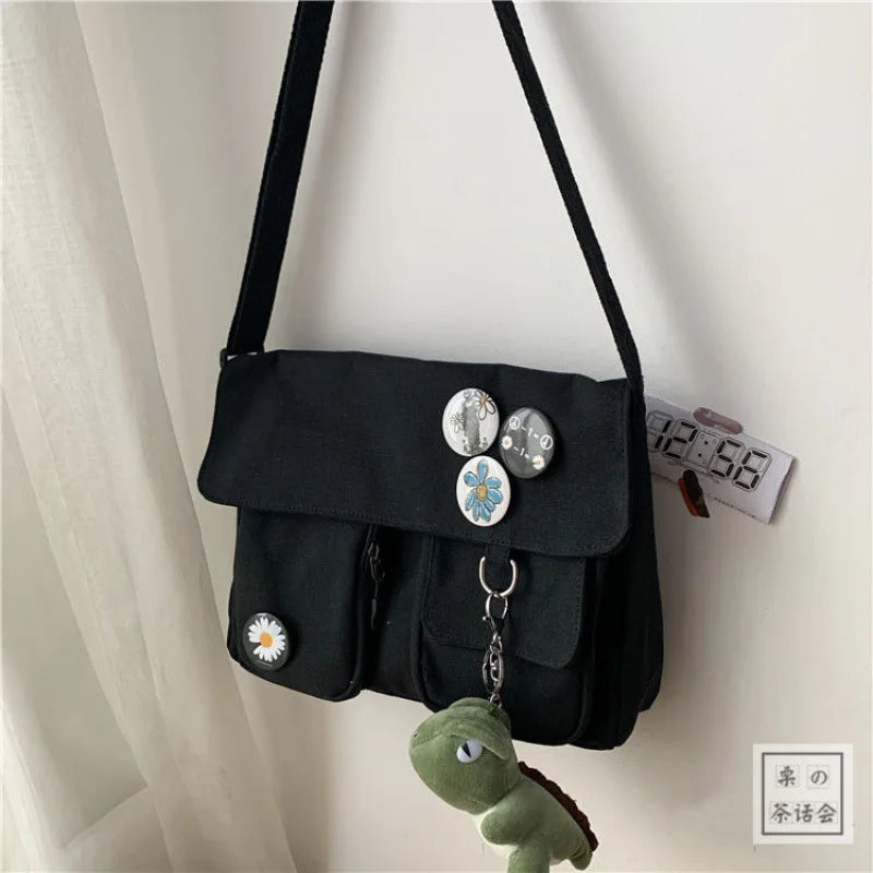 Women's Cartoon Pendant Canvas Shoulder Bag