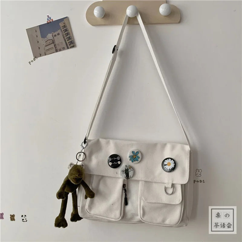 Women's Cartoon Pendant Canvas Shoulder Bag