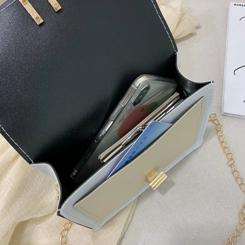 Small Square Shoulder Bag with Metal Chain for Women
