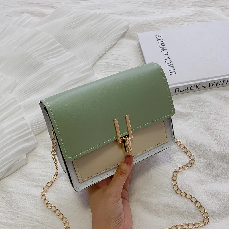 Small Square Shoulder Bag with Metal Chain for Women
