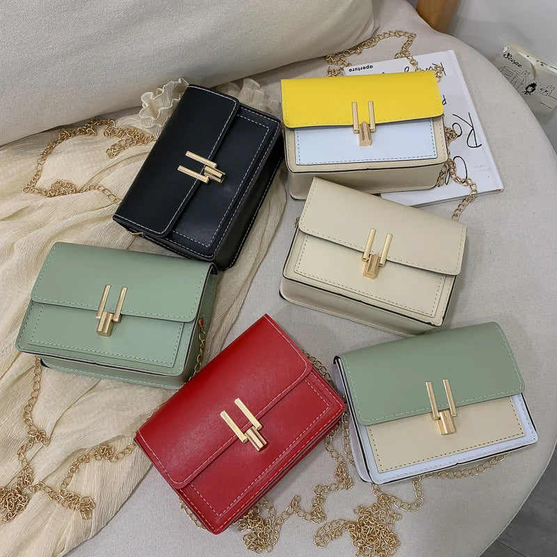 Small Square Shoulder Bag with Metal Chain for Women