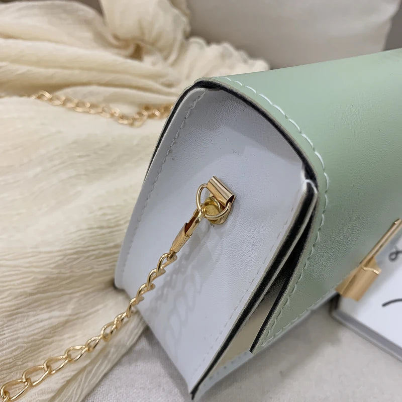 Small Square Shoulder Bag with Metal Chain for Women