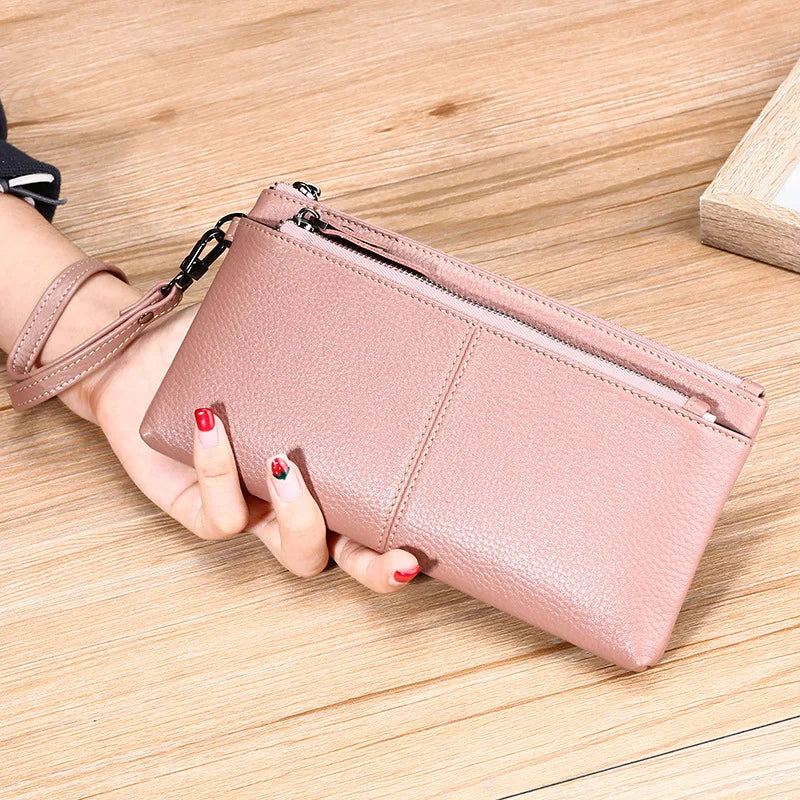 Women Leather Long Wallet Zipper Clutch Purse Cowhide Hand Bag