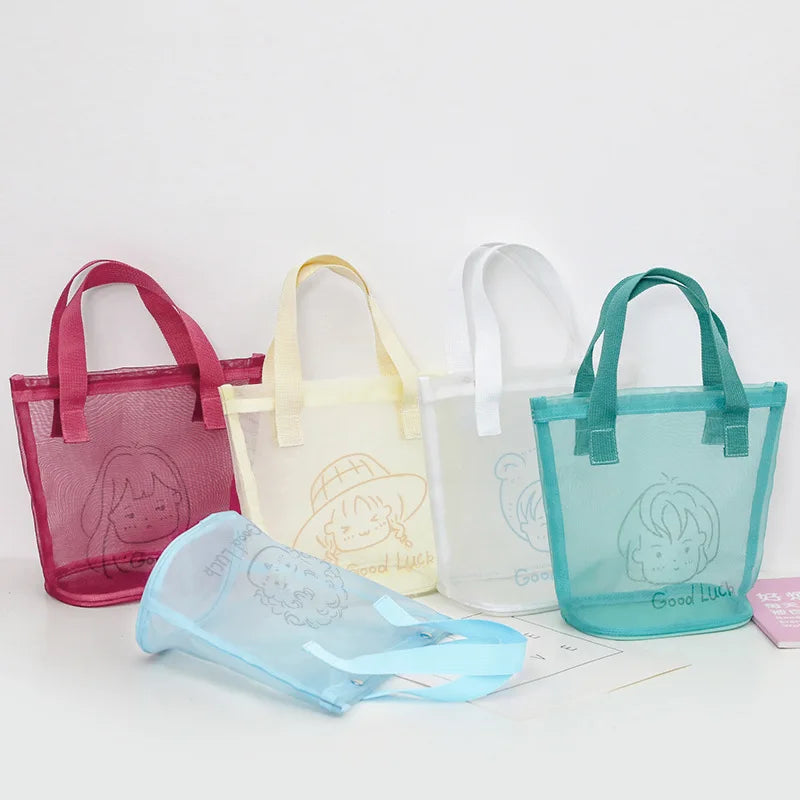 Fashionable Beach Bag Cosmetics Storage Convenient Nylon Mesh Tote Bag