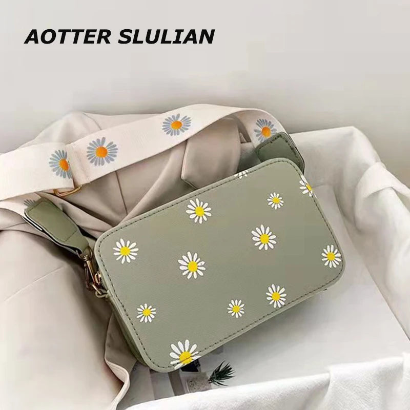 Daisy Pattern Shoulder Bag Candy Handle Purse Phone Pocket Handbag Girls