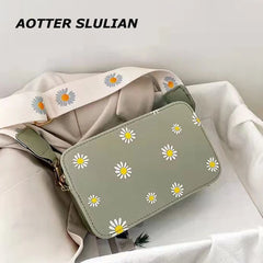 Daisy Pattern Shoulder Bag Candy Handle Purse Phone Pocket Handbag Girls