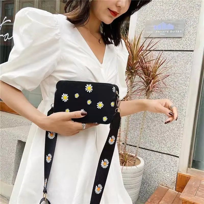 Daisy Pattern Shoulder Bag Candy Handle Purse Phone Pocket Handbag Girls