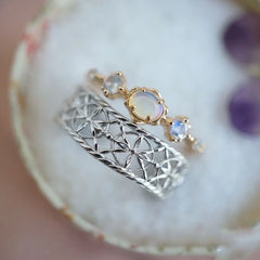 Moonstone Inlaid Ear Bone Clip Open Ring
