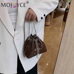 Embroidery Line PU Leather Shoulder Bag Chain for Women