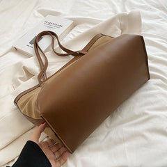 Female Bucket Shoulder Tote Handbag with Big Pockets
