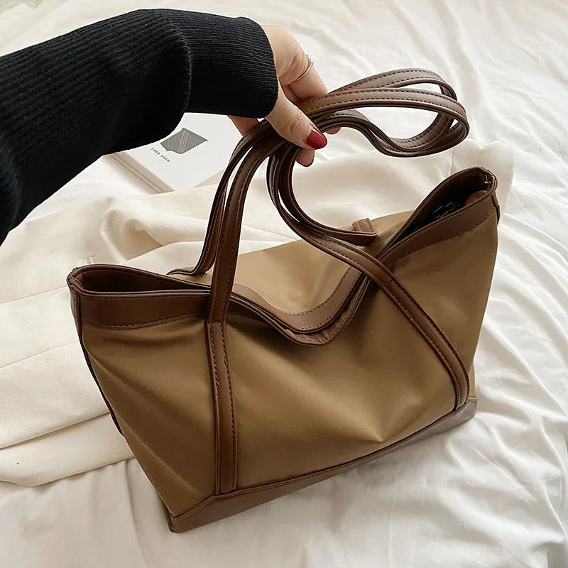 Female Bucket Shoulder Tote Handbag with Big Pockets