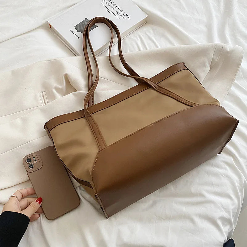 Female Bucket Shoulder Tote Handbag with Big Pockets
