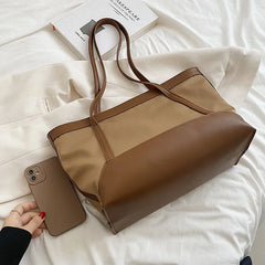 Female Bucket Shoulder Tote Handbag with Big Pockets