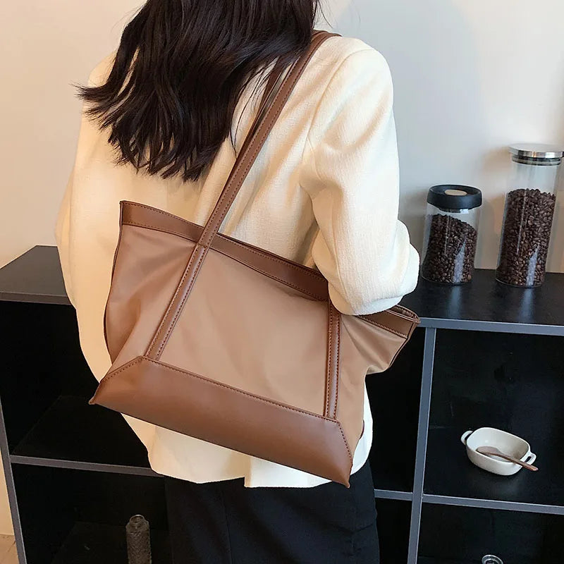 Female Bucket Shoulder Tote Handbag with Big Pockets