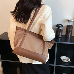 Female Bucket Shoulder Tote Handbag with Big Pockets