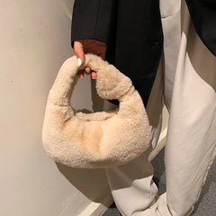 Winter Plush Croissant Ladies Shoulder Bag Casual Hobos Bag for Girls