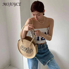 Straw Woven Bag Round Letter Shoulder Bag