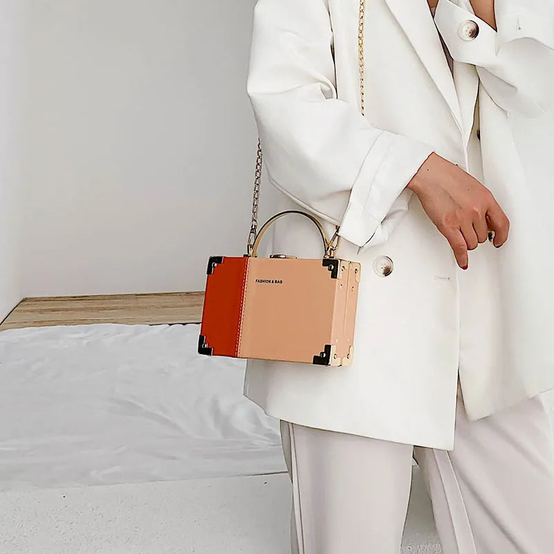 Metal Handle Box Ladies Clutch Bag Purses Women Chain Bag Totes