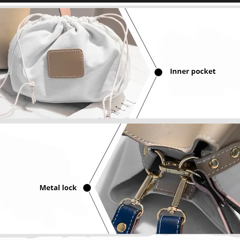 Stylish Bucket Bag PU Leather Shoulder Crossbody Messenger