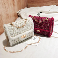 Fashionable Wild Women Handbags Small Messenger Bags Winter Wool