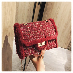 Fashionable Wild Women Handbags Small Messenger Bags Winter Wool