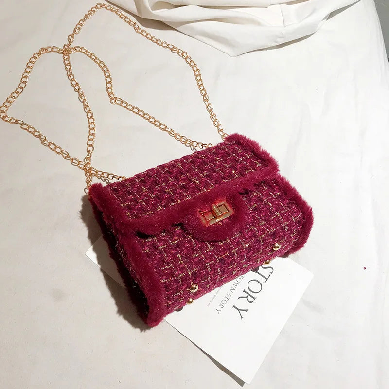 Fashionable Wild Women Handbags Small Messenger Bags Winter Wool