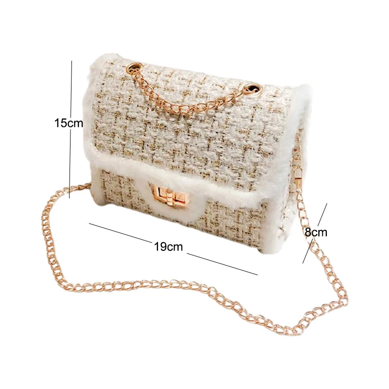 Fashionable Wild Women Handbags Small Messenger Bags Winter Wool