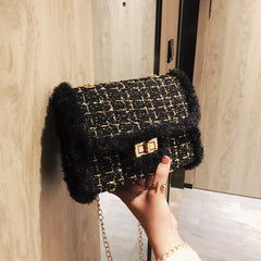 Fashionable Wild Women Handbags Small Messenger Bags Winter Wool