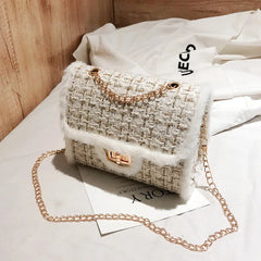 Fashionable Wild Women Handbags Small Messenger Bags Winter Wool