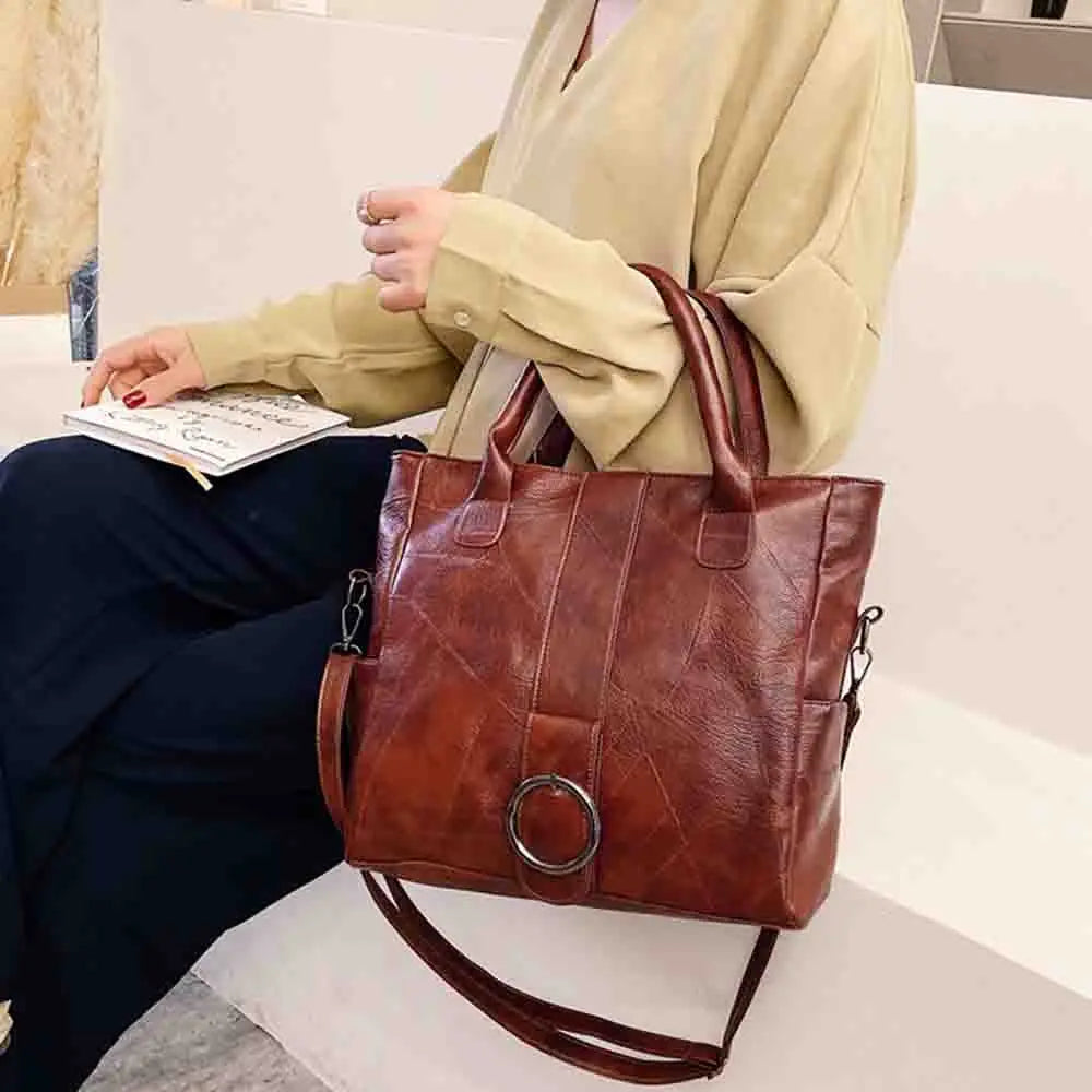 Retro Travel Shoulder Bag Soft PU Leather Tote Women's Handbag