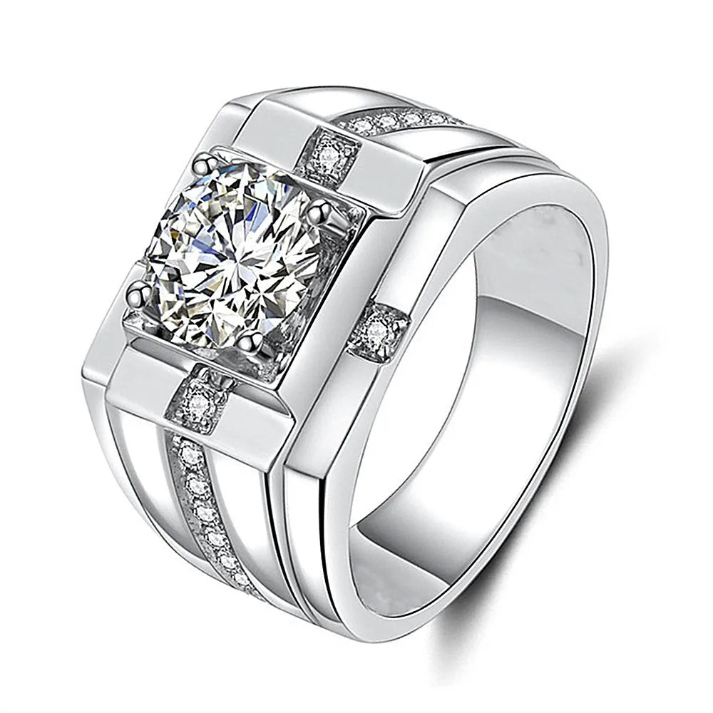 Men's Zircon Diamond Gemstone Ring Rose Silver Jewelry