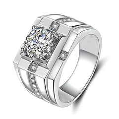 Men's Zircon Diamond Gemstone Ring Rose Silver Jewelry