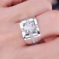 Men's Zircon Diamond Gemstone Ring Rose Silver Jewelry