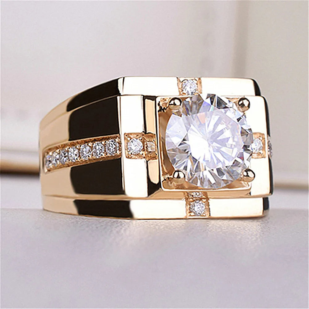 Men's Zircon Diamond Gemstone Ring Rose Silver Jewelry