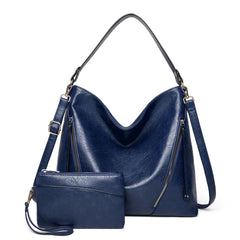 Vintage Women Hand Bags Purse Casual PU Handbags Sets 2 in 1 Faux Leather Tote H
