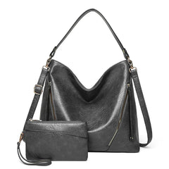 Vintage Women Hand Bags Purse Casual PU Handbags Sets 2 in 1 Faux Leather Tote H