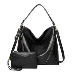 Vintage Women Hand Bags Purse Casual PU Handbags Sets 2 in 1 Faux Leather Tote H