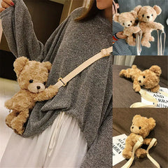 Faux Fur Bear Head Purse Cartoon Female Handbag Fluffy Teddy Shoulder Bag