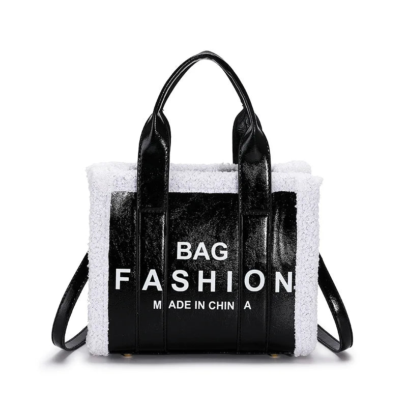 Faux Fur Bordered Messenger Bag Women's Handbag