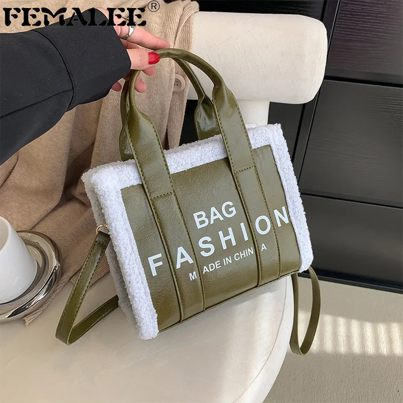 Faux Fur Bordered Messenger Bag Women's Handbag