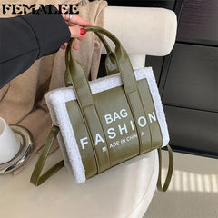 Faux Fur Bordered Messenger Bag Women's Handbag