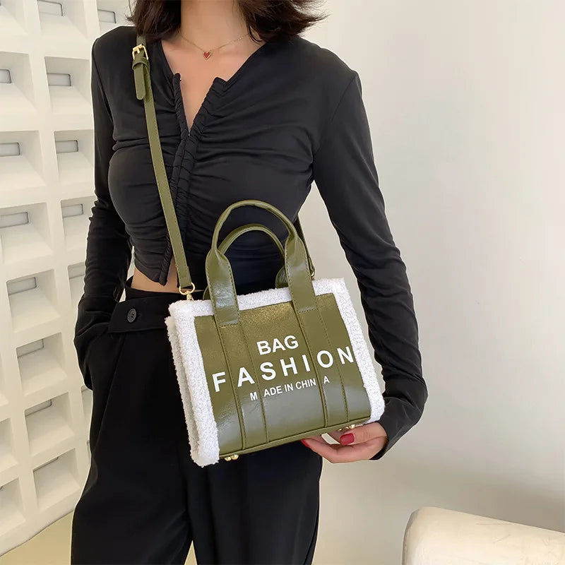 Faux Fur Bordered Messenger Bag Women's Handbag