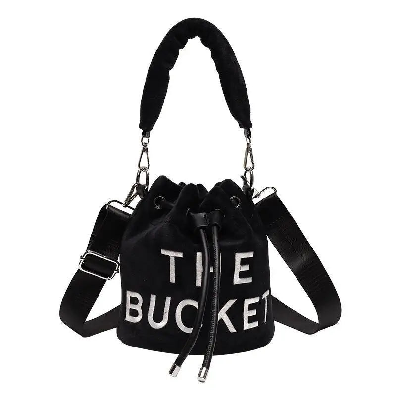Faux Fur Bucket Bag Soft Plush Ladies Shoulder Crossbody Bags Winter Tote Purses